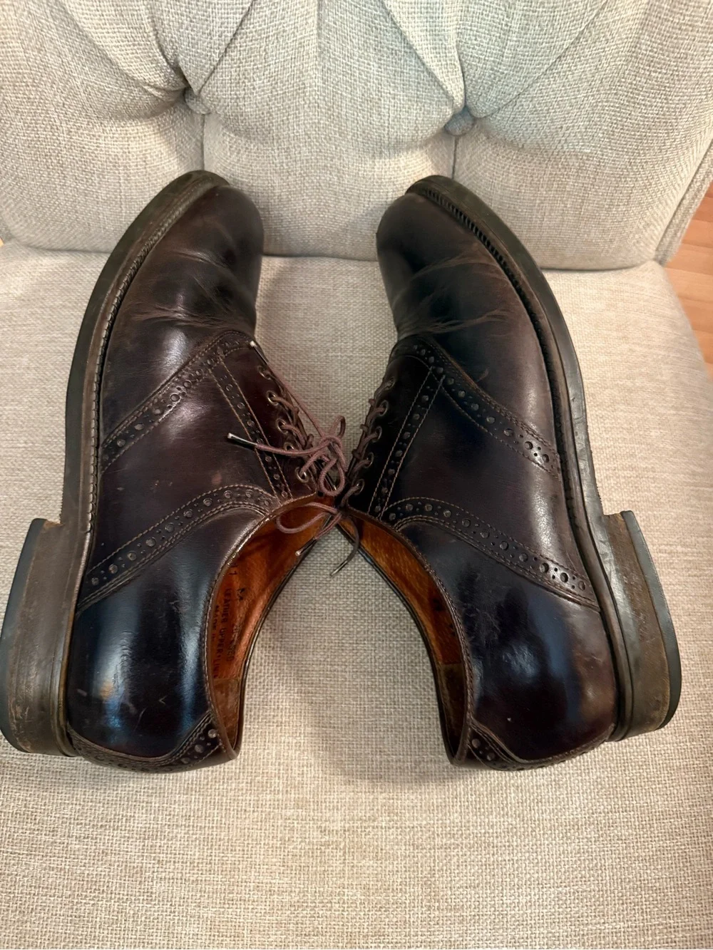 Johnston & Murphy Dark Brown Leather Brogue Oxfords Waterproof J. Murphy Italy